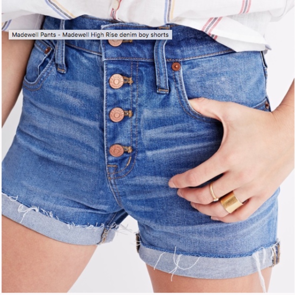Madewell high-rise denim shorts with button front
